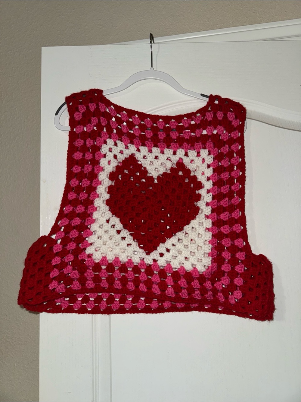 Handmade Crochet Heart Crop vest - Red, Pink, White